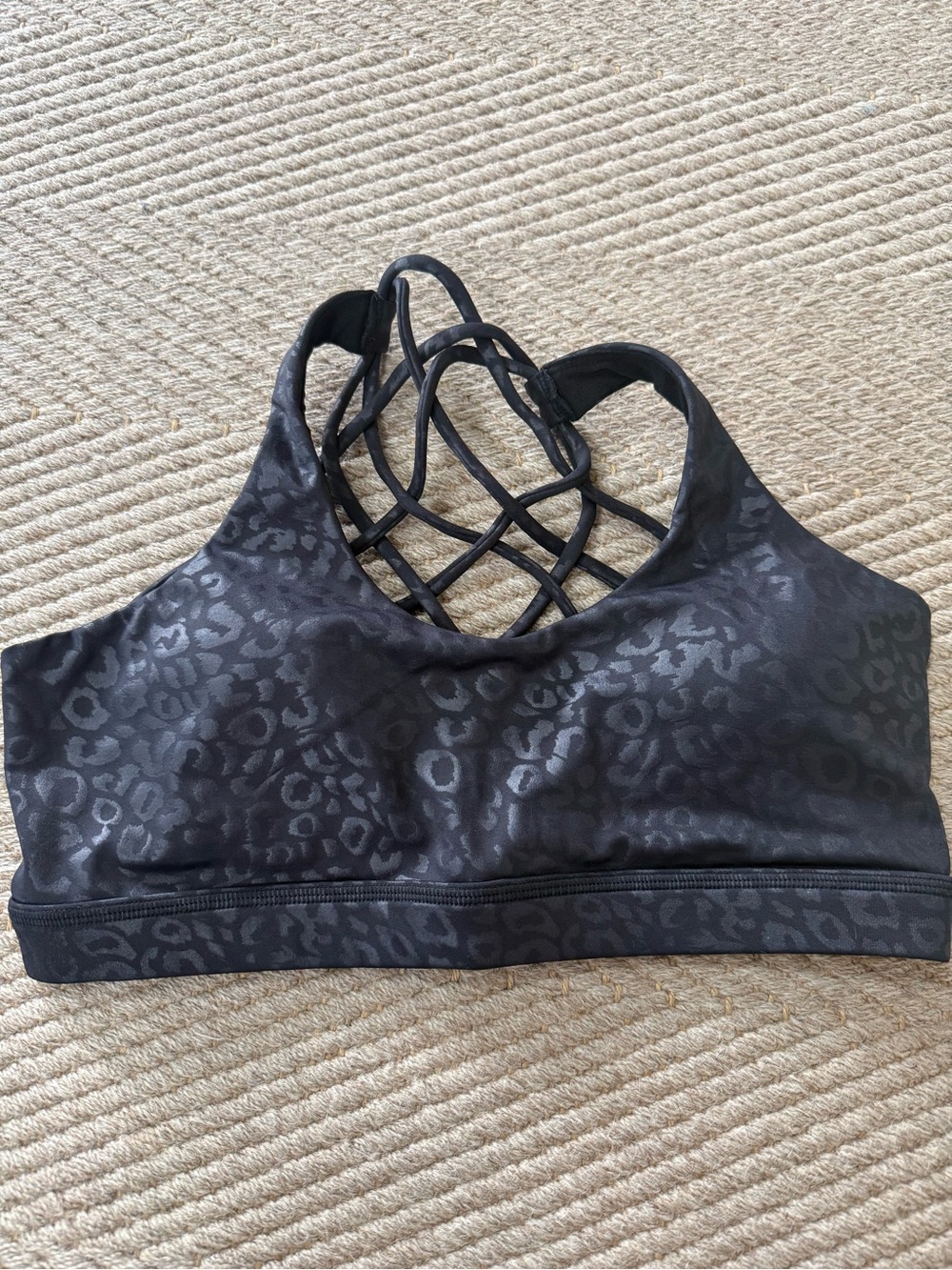Strappy Leopard-Print Sports Bralette - Black